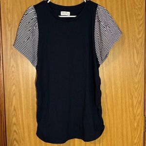 Maurices maternity Blue top with White Striped Sleeves